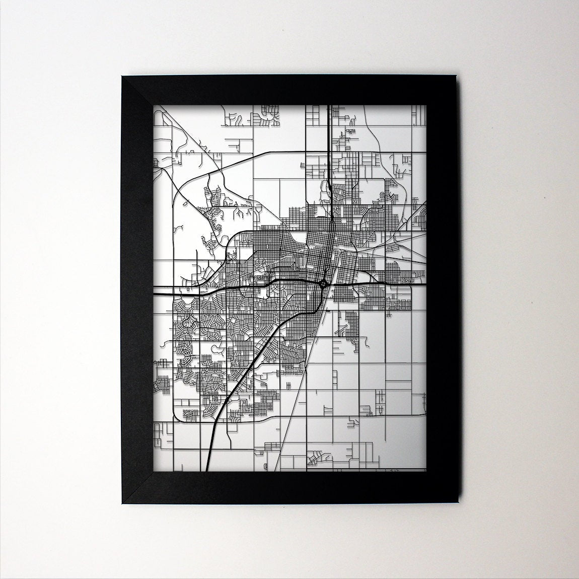 Amarillo Texas laser cut wall map - CarbonLight