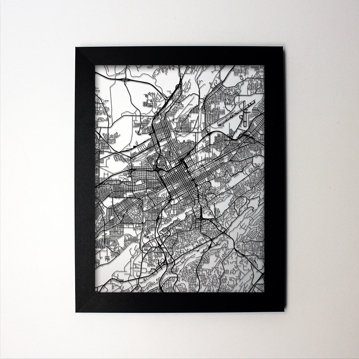 Birmingham Alabama framed laser cut map - CarbonLight
