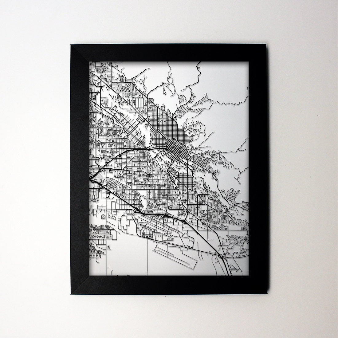Boise Idaho framed laser cut map - CarbonLight