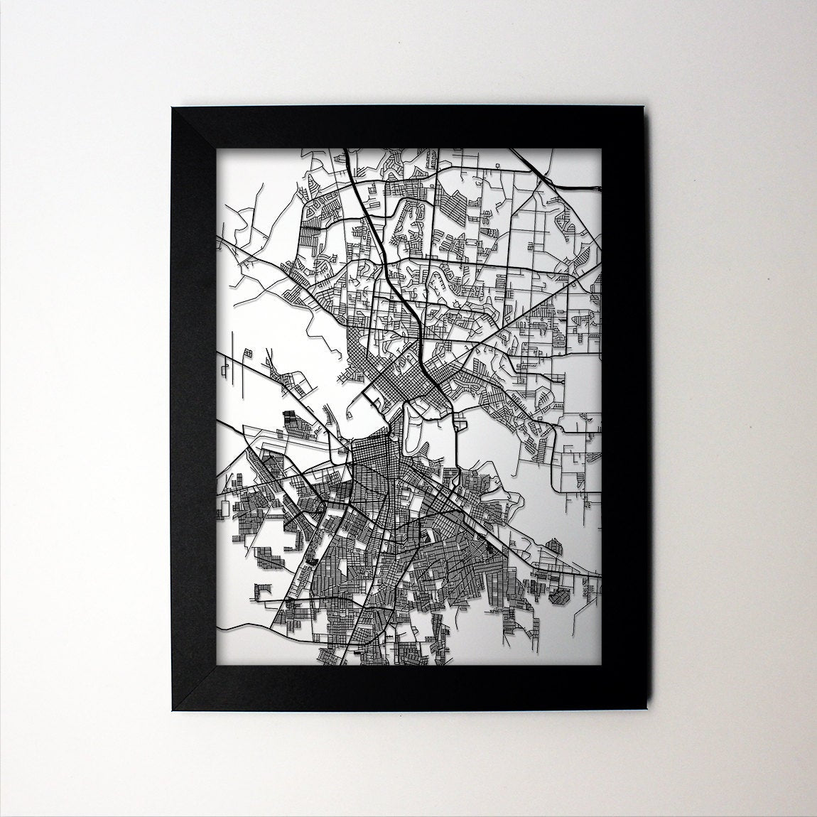 Brownsville Texas framed laser cut map - CarbonLight