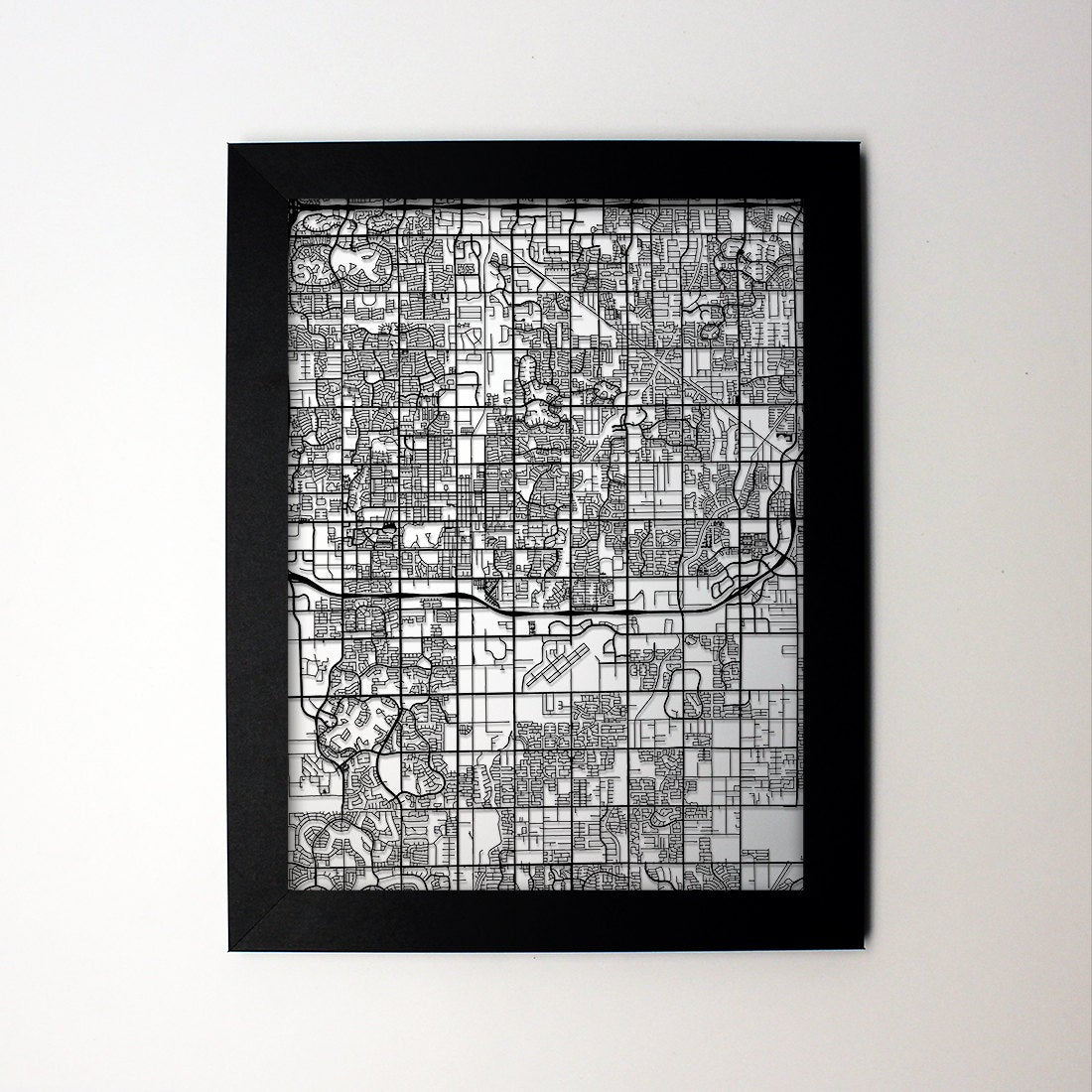 Chandler Arizona framed laser cut map - CarbonLight