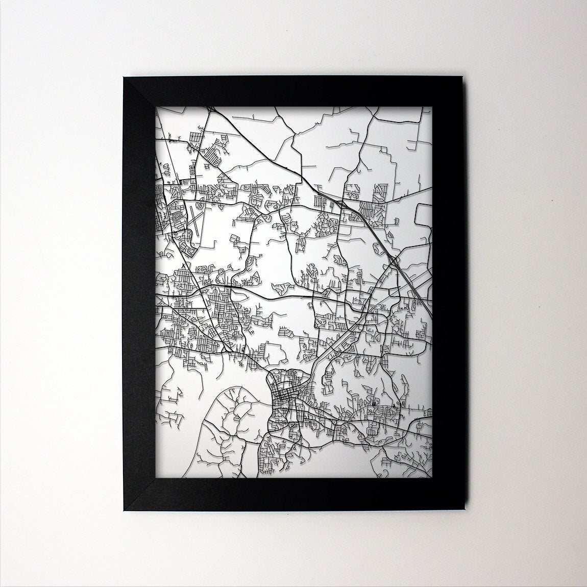 Clarksville Tennessee framed laser cut map - CarbonLight