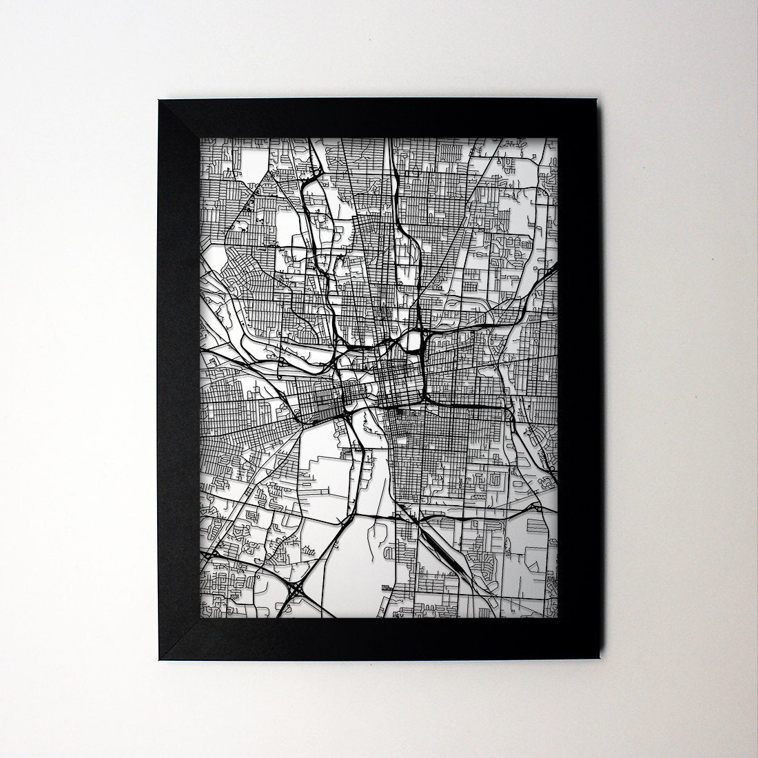 Columbus Ohio framed laser cut map - CarbonLight