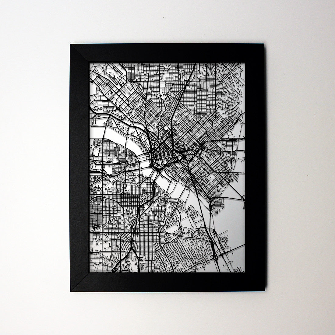 Dallas TX laser cut wall map - CarbonLight