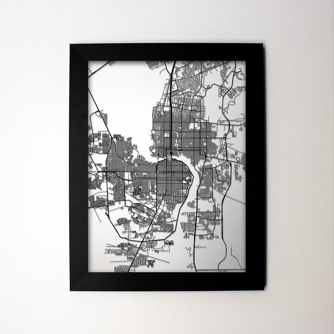 Laredo Texas framed laser cut map - CarbonLight