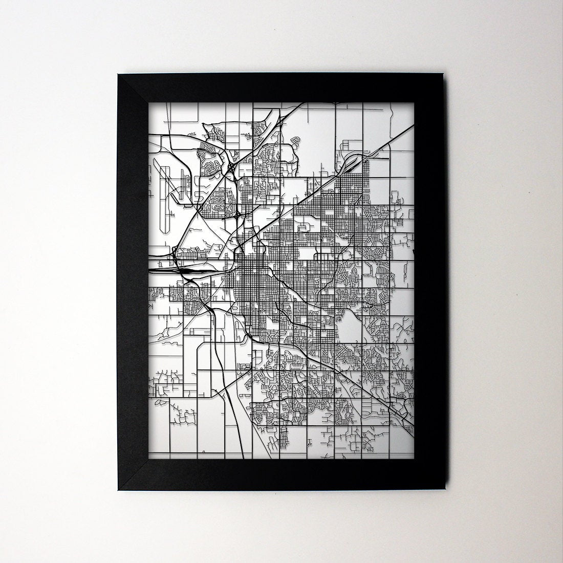 Lincoln Nebraska framed laser cut map - CarbonLight