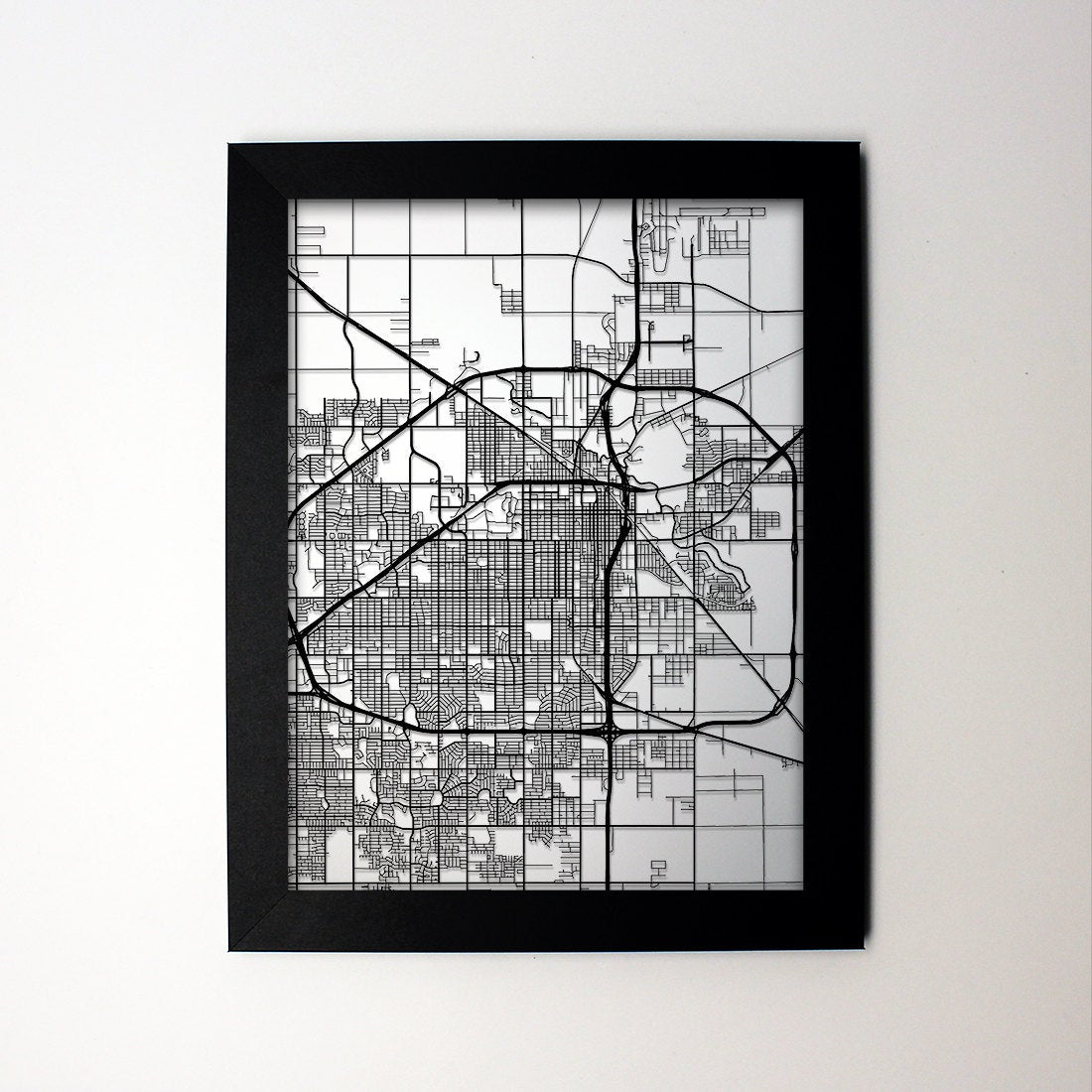 Lubbock Texas framed laser cut map - CarbonLight