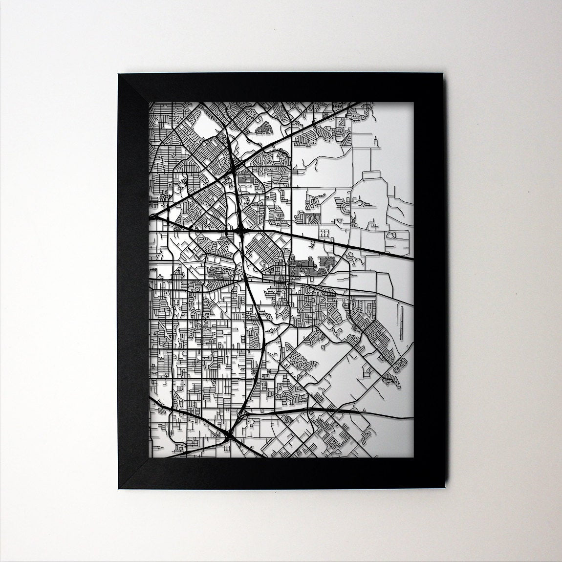 Mesquite Texas framed laser cut map - CarbonLight