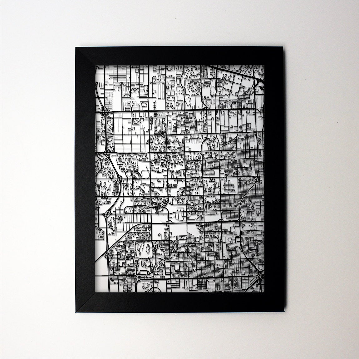 Pembroke Pines Florida framed laser cut map - CarbonLight