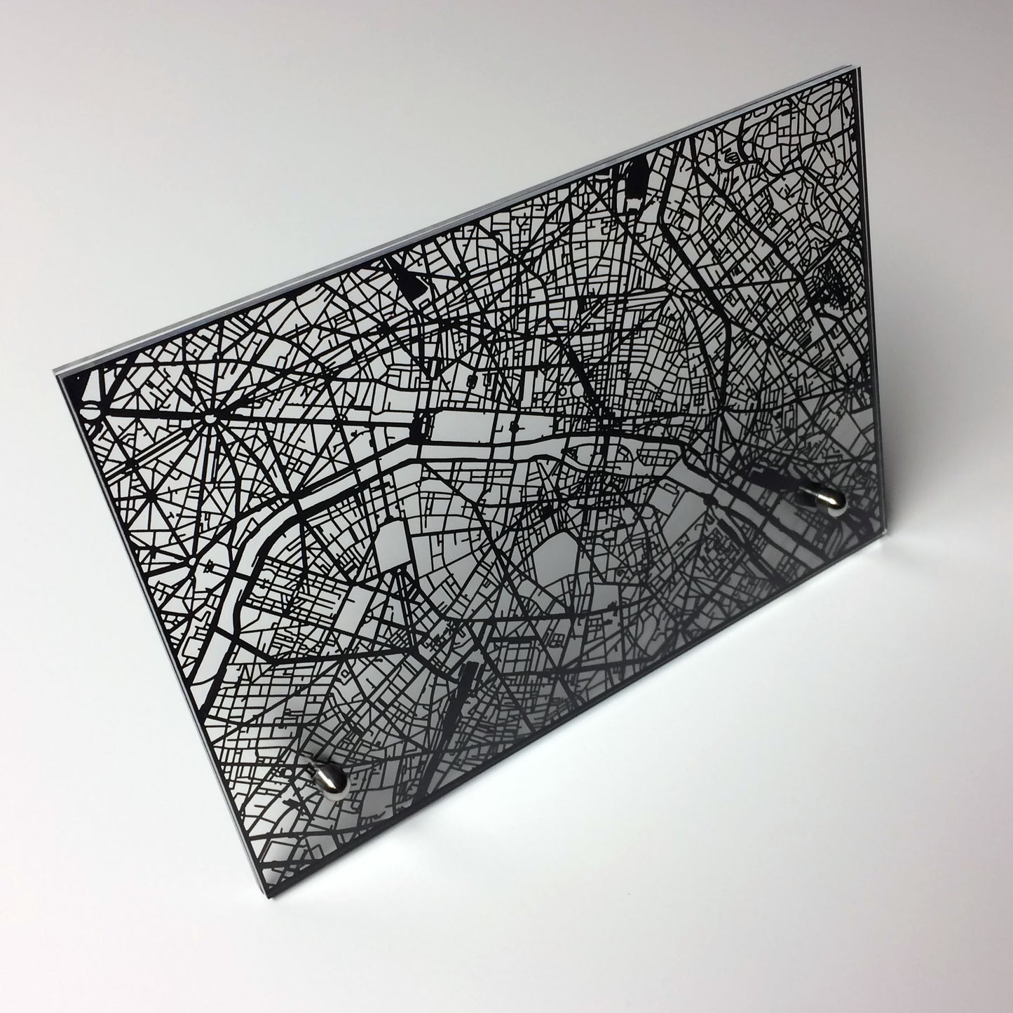 Paris France laser cut desk map - CarbonLight
