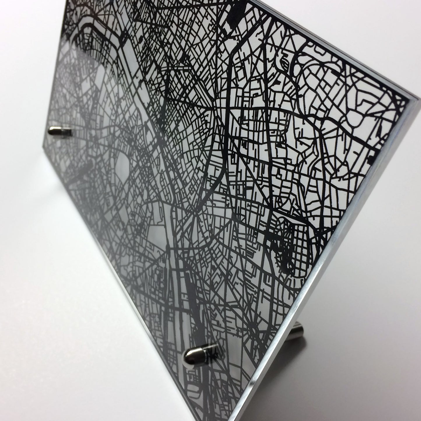 Paris France laser cut desk map - CarbonLight