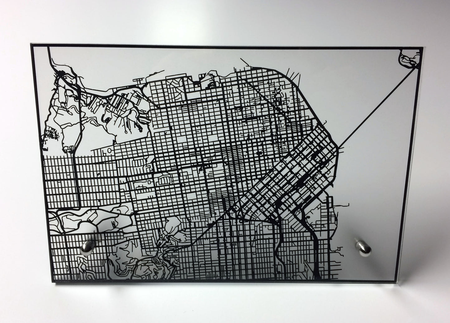 San Francisco CA laser cut desk map - CarbonLight