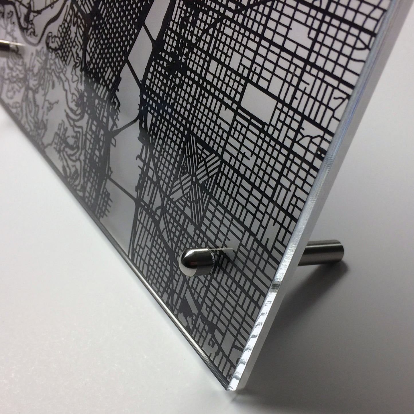 Portland OR laser cut desk map - CarbonLight