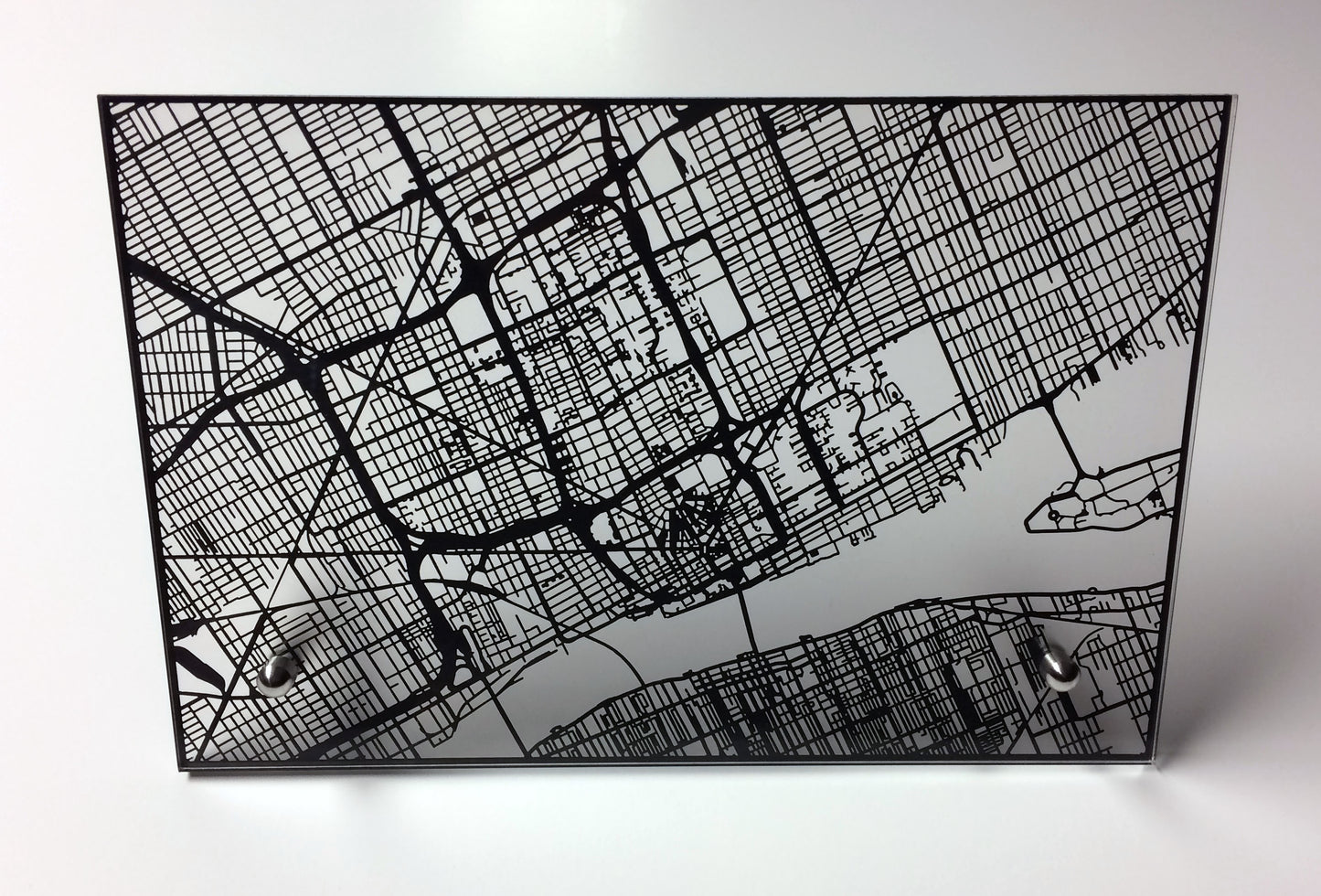 Detroit MI laser cut desk map - CarbonLight