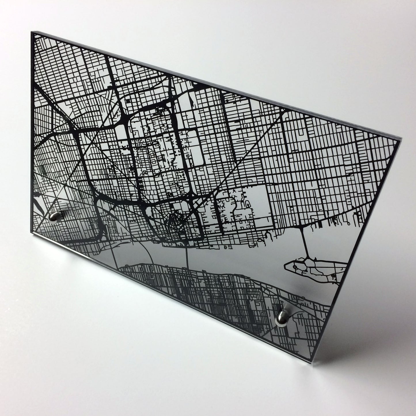 Detroit MI laser cut desk map - CarbonLight