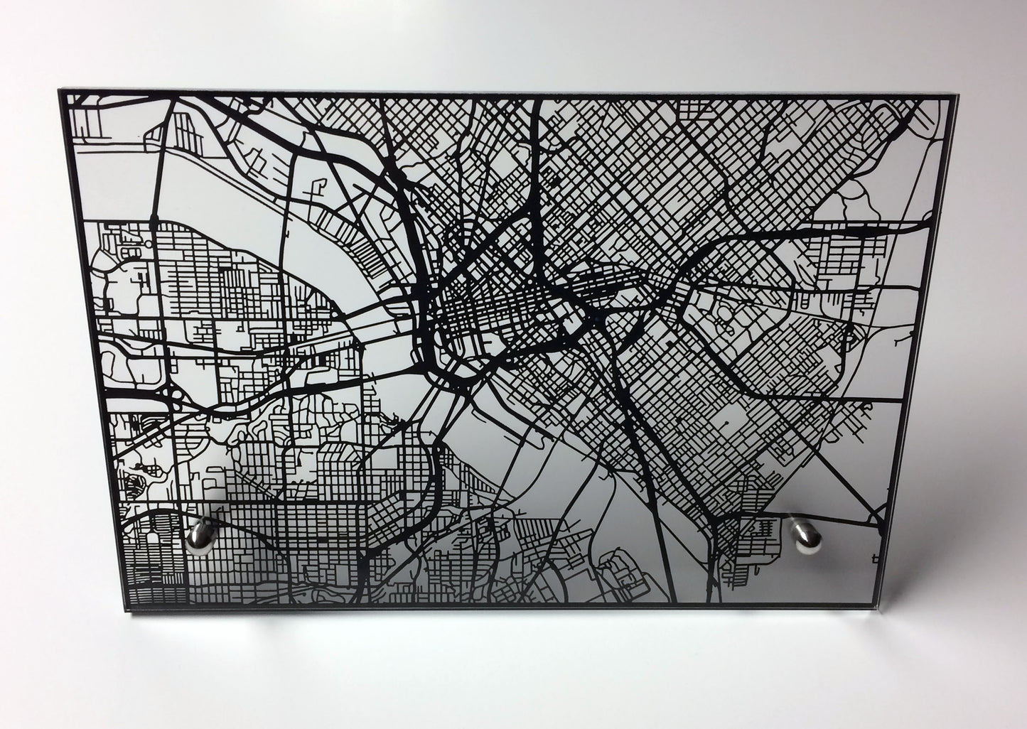 Dallas TX laser cut desk map - CarbonLight