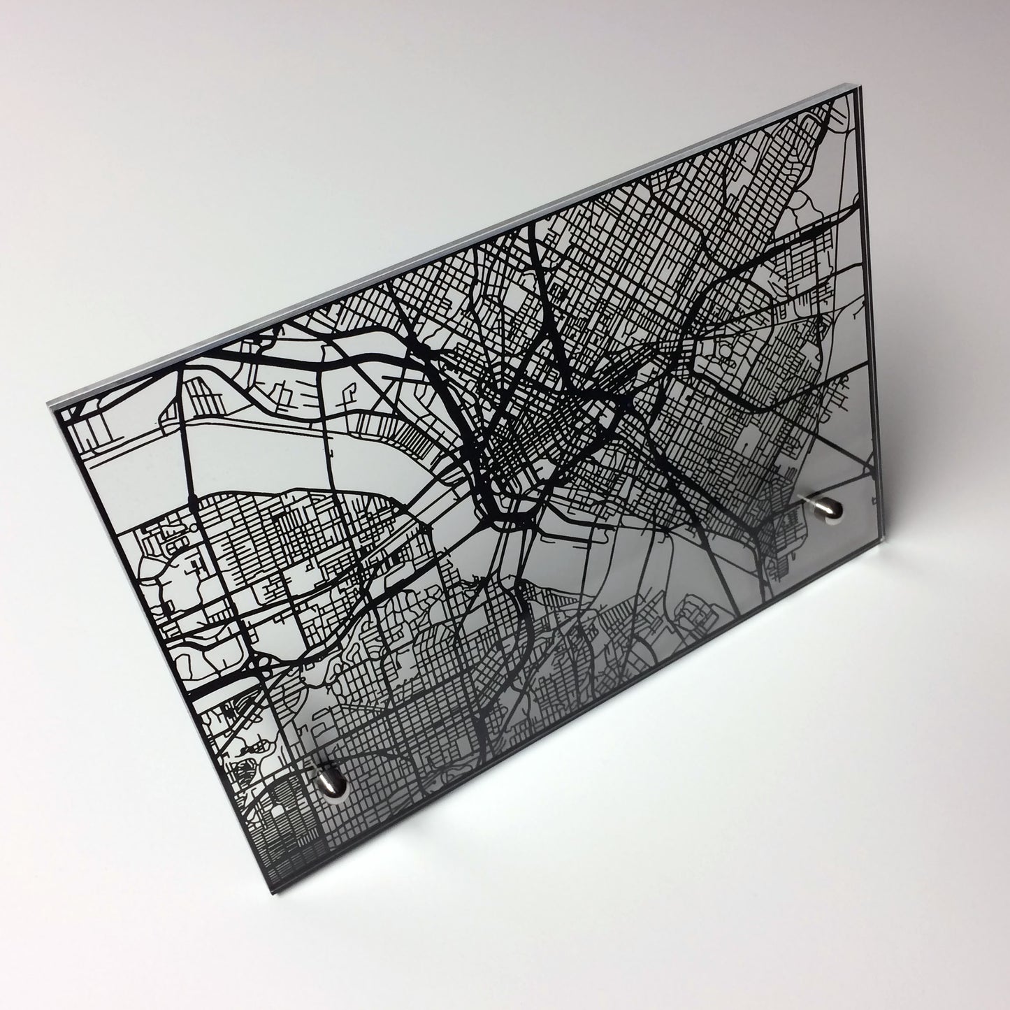 Dallas TX laser cut desk map - CarbonLight