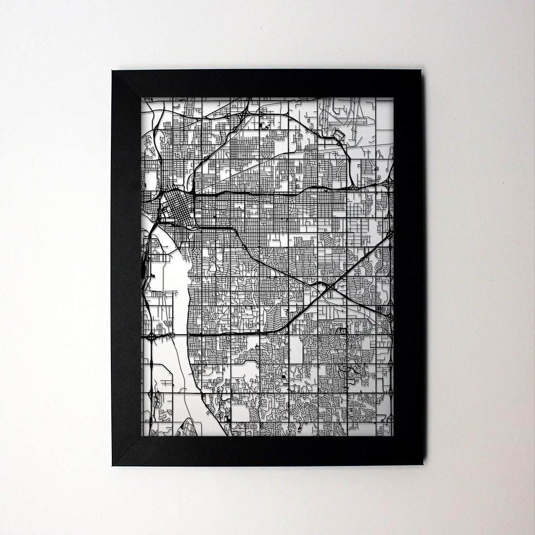 Tulsa Oklahoma laser cut map - CarbonLight