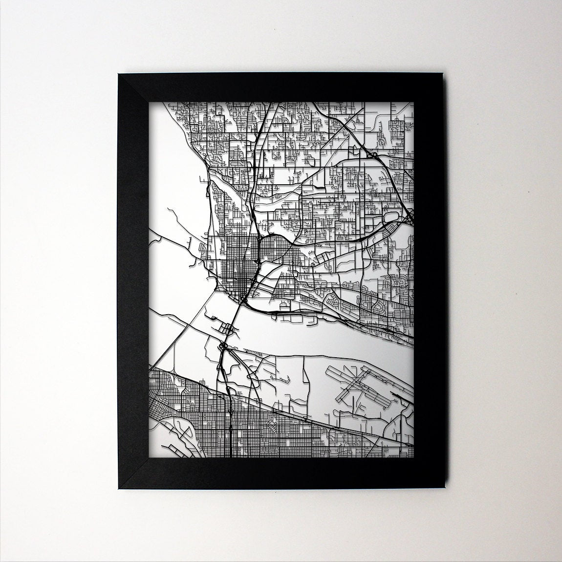 Vancouver Washington laser cut map - CarbonLight