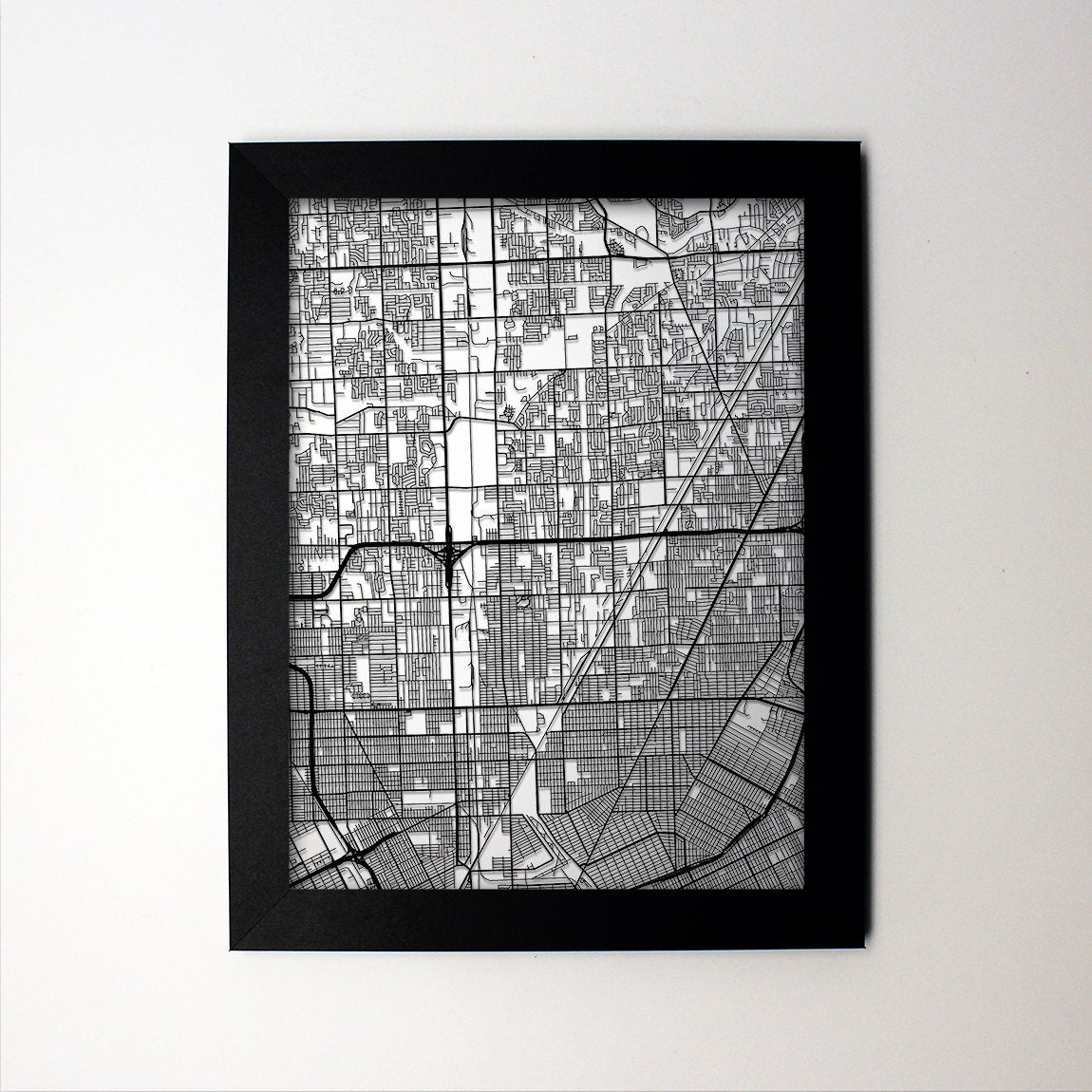 Warren Michigan framed laser cut map - CarbonLight