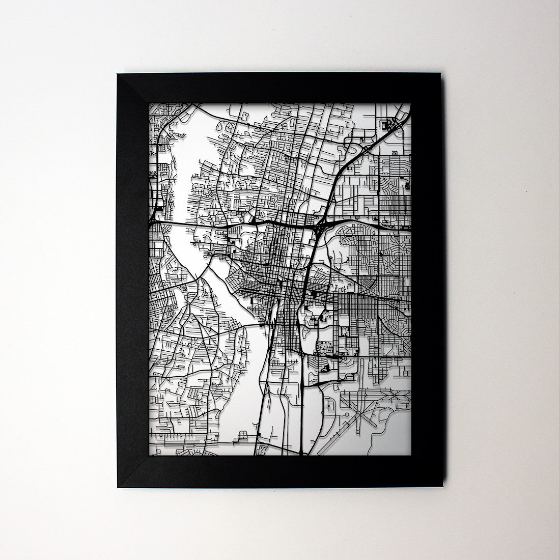 Albuquerque NM laser cut wall map - CarbonLight