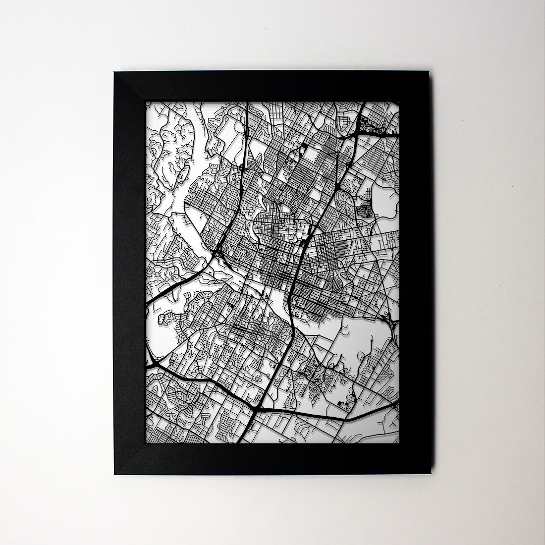 Austin TX laser cut wall map - CarbonLight