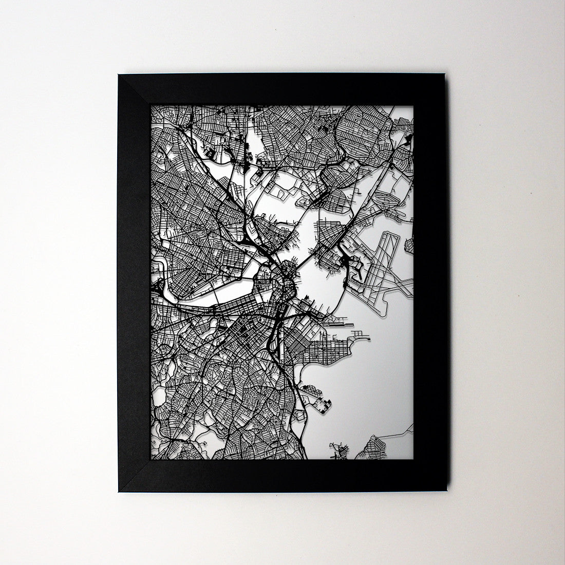 Boston MA laser cut wall map - CarbonLight