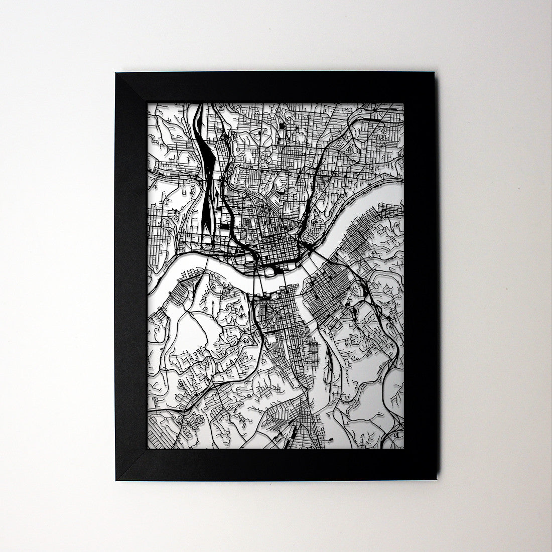 Cincinnati OH laser cut wall map - CarbonLight