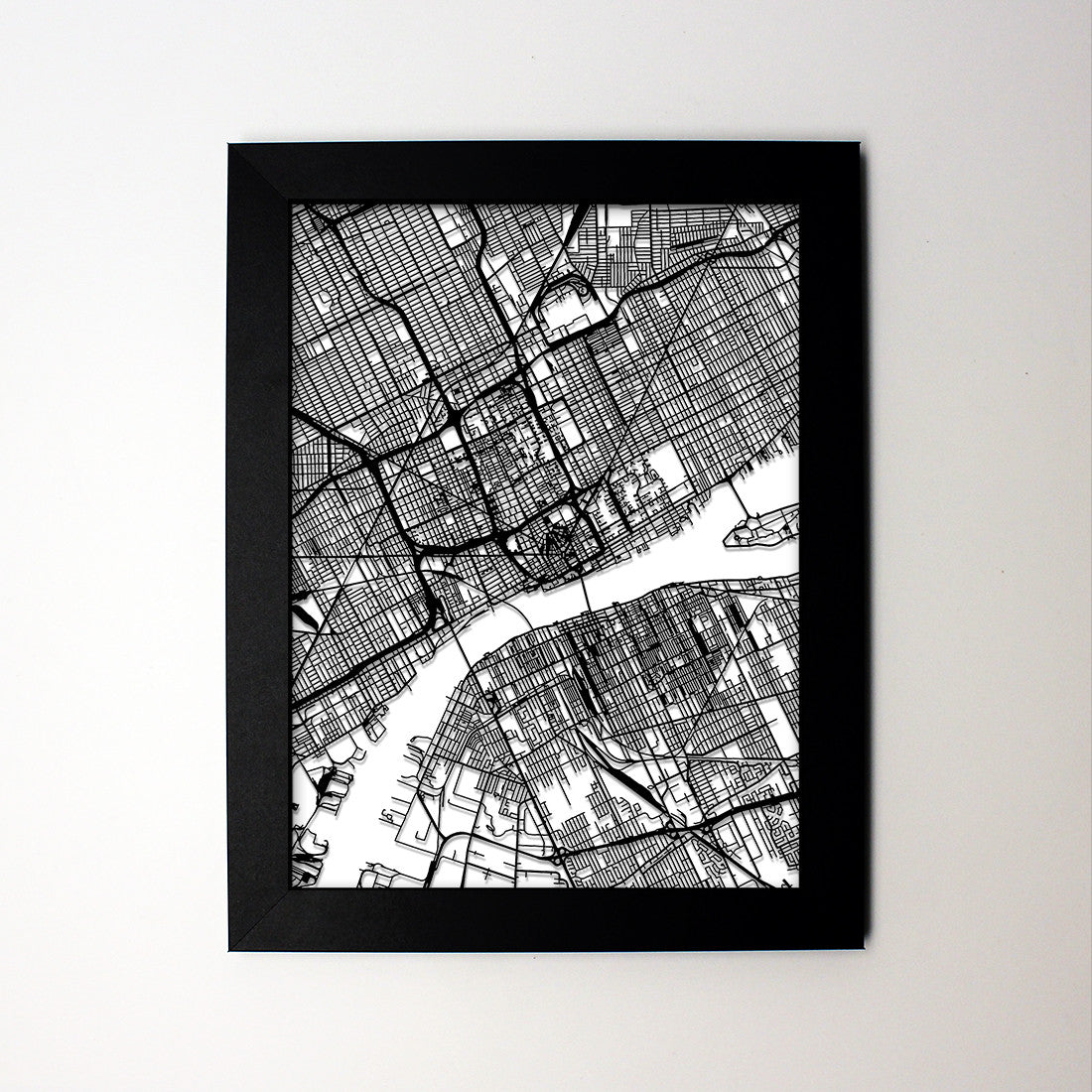 Detroit MI laser cut wall map - CarbonLight