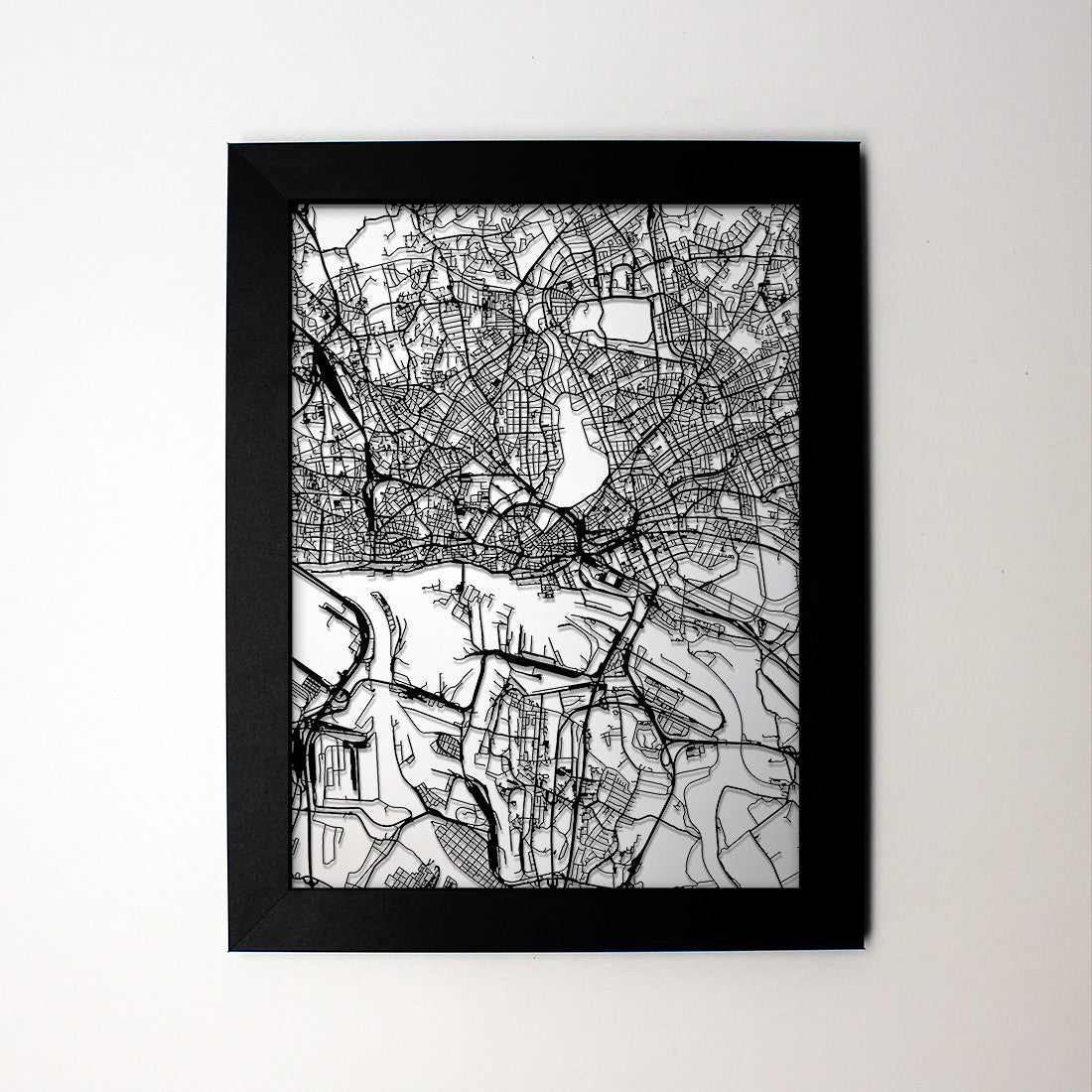 Hamburg Germany laser cut wall map - CarbonLight