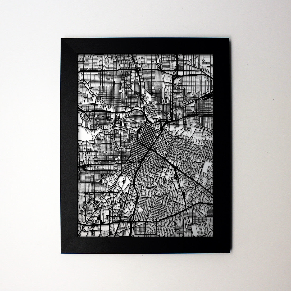 Houston TX laser cut wall map - CarbonLight