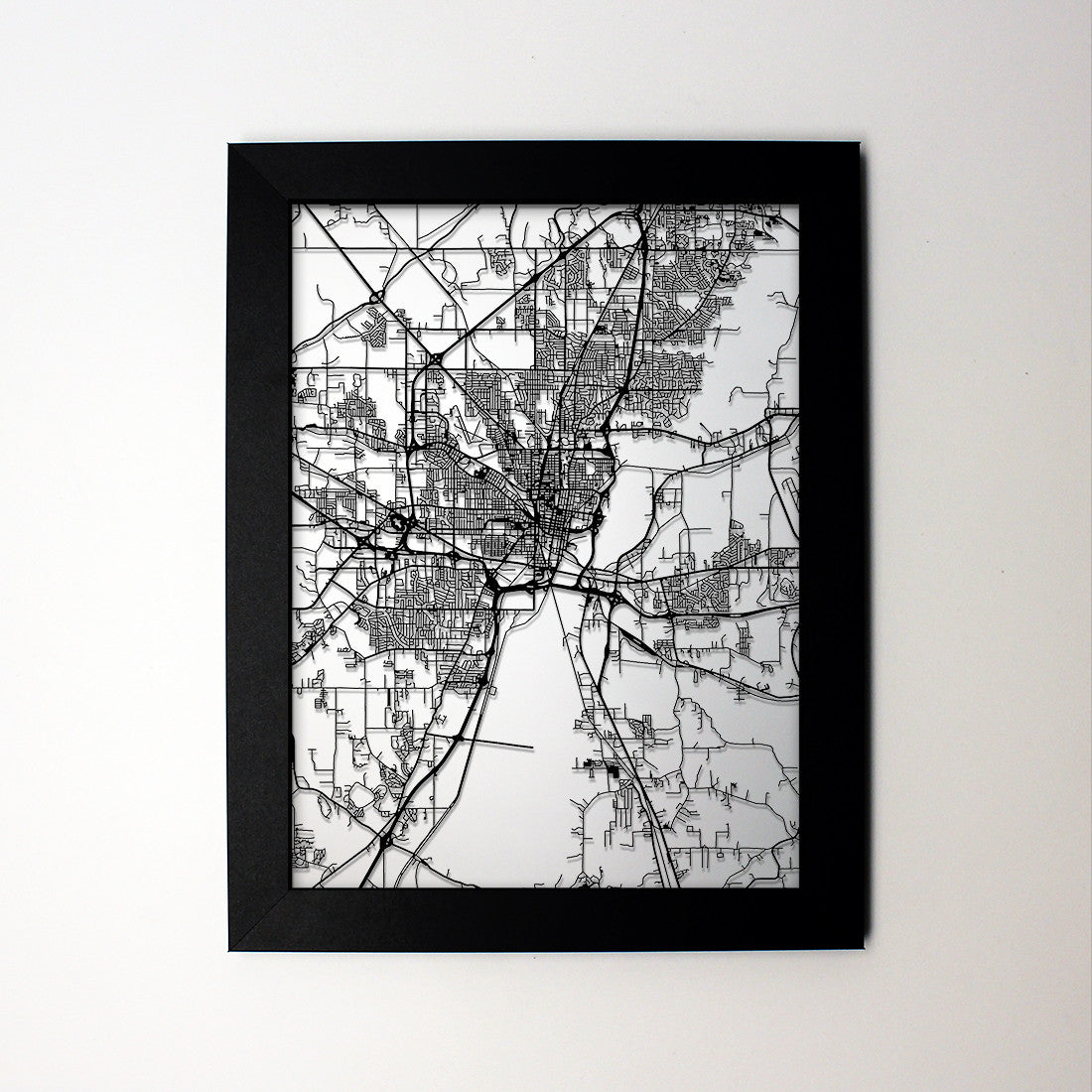 Jackson MS laser cut wall map - CarbonLight