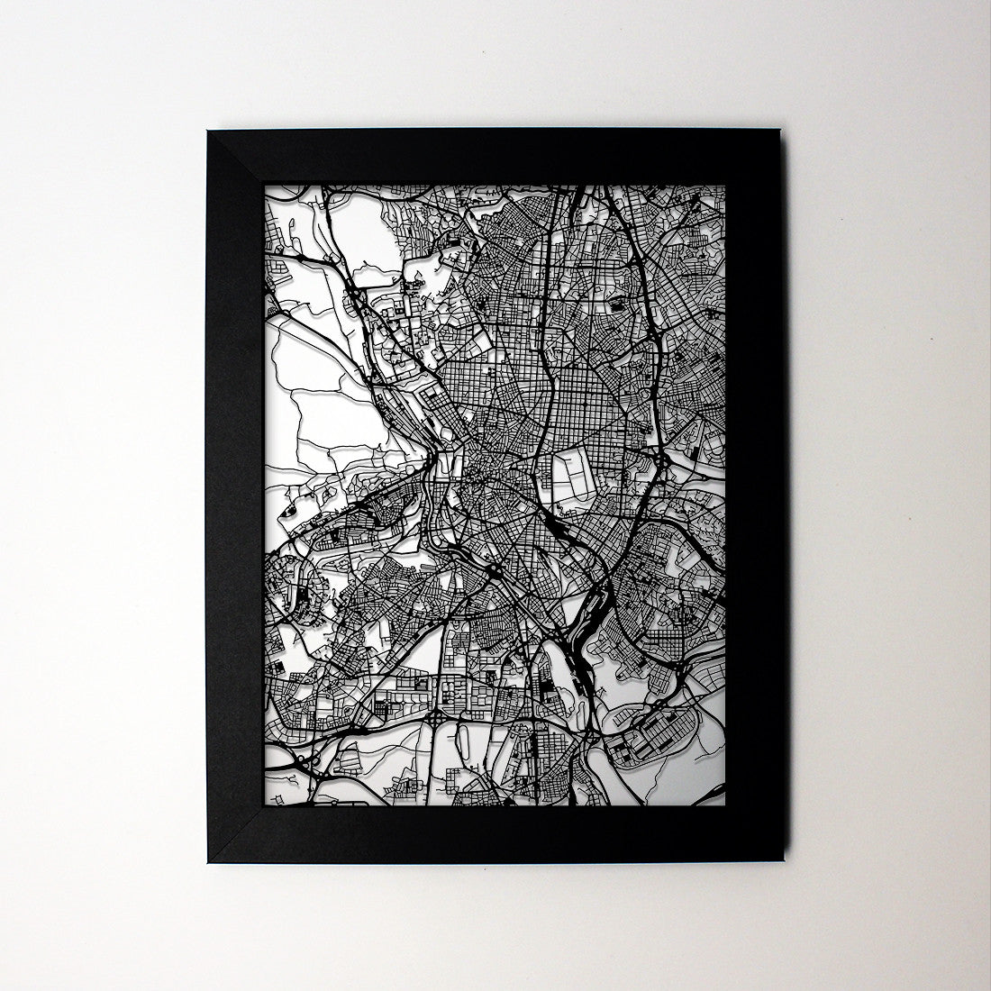 Madrid Spain laser cut wall map - CarbonLight