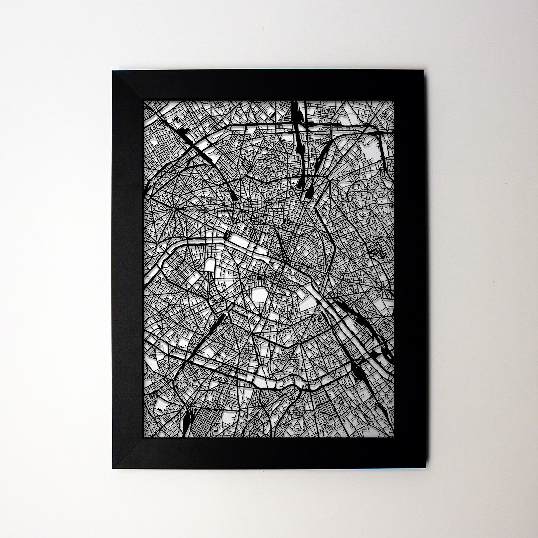 Paris France laser cut wall map - CarbonLight