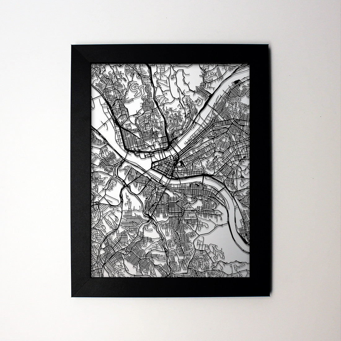 Pittsburgh PA laser cut wall map - CarbonLight