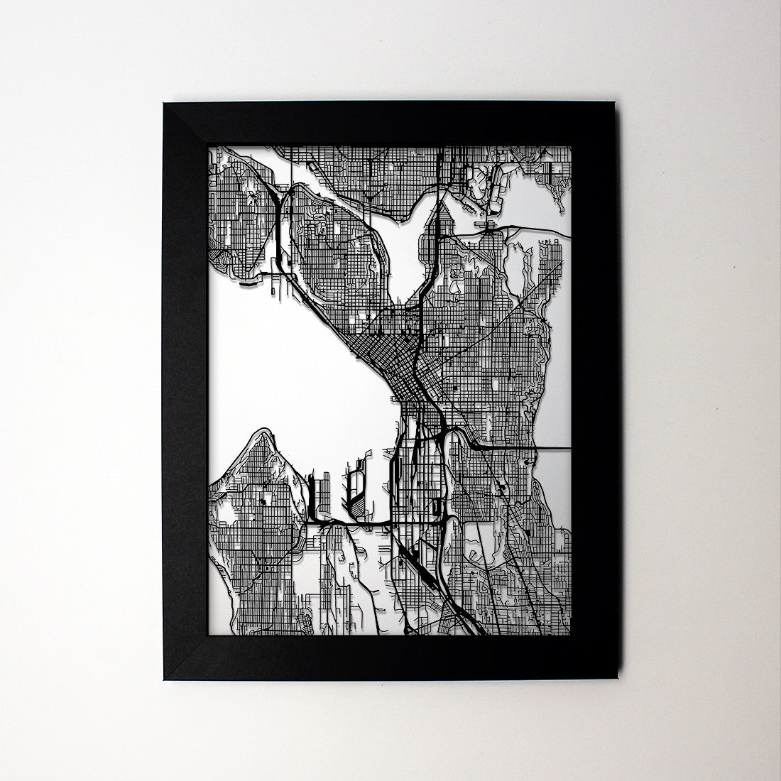 Seattle WA laser cut wall map - CarbonLight