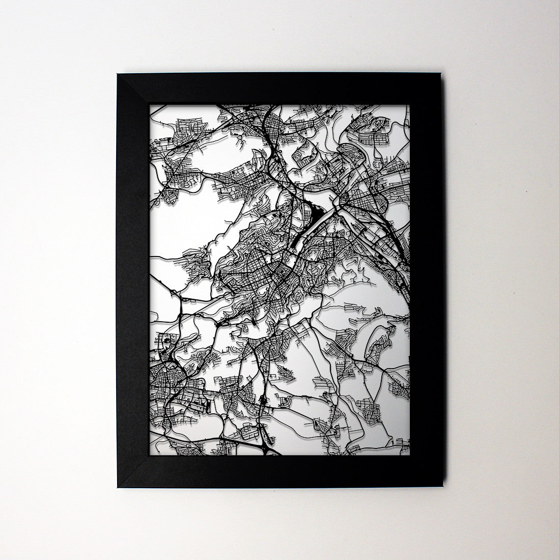 Stuttgart Germany laser cut wall map - CarbonLight