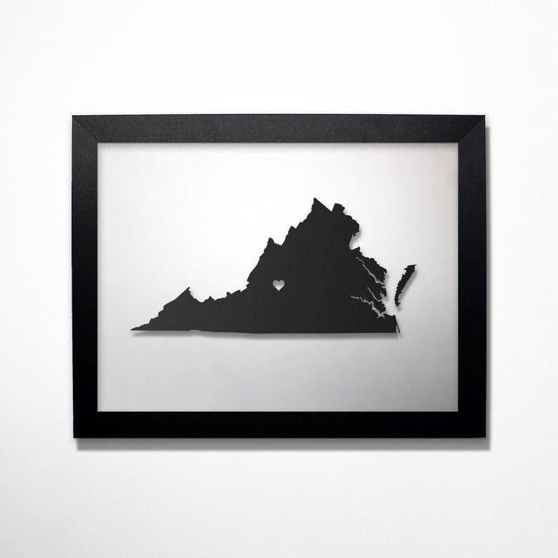 Virginia laser cut map - CarbonLight