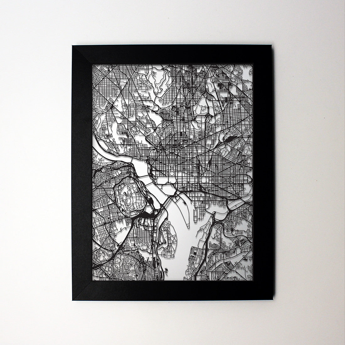 Washington DC laser cut wall map - CarbonLight