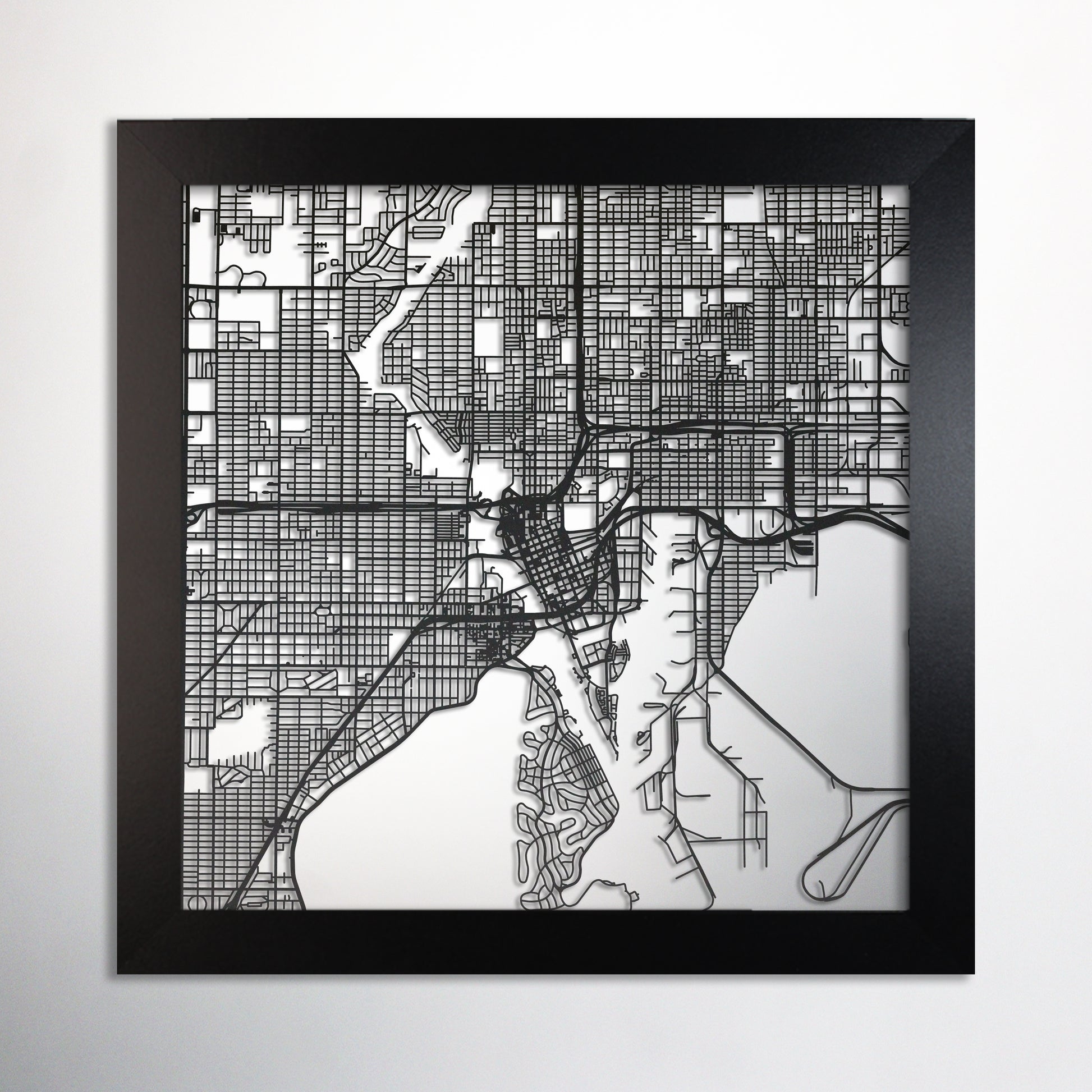 Tampa, FL square frame laser cut map - CarbonLight