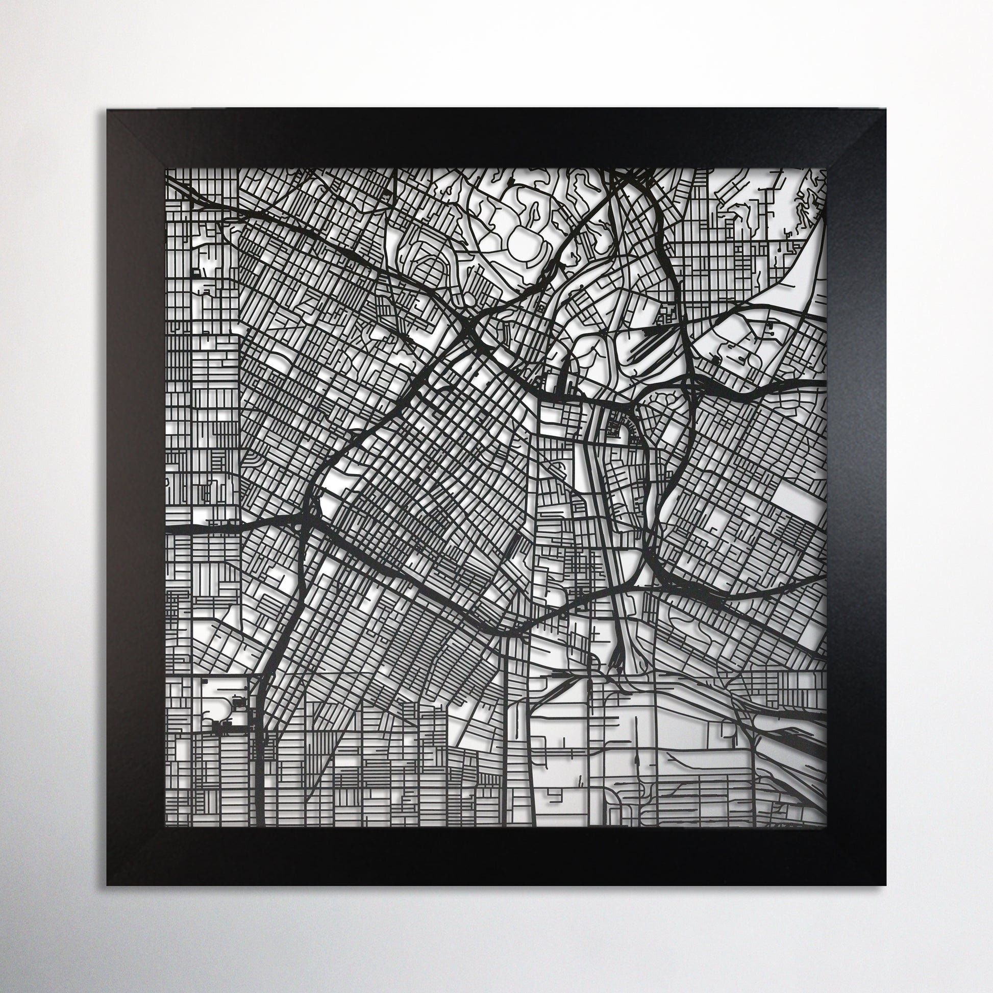 Los Angeles CA square frame laser cut map - CarbonLight