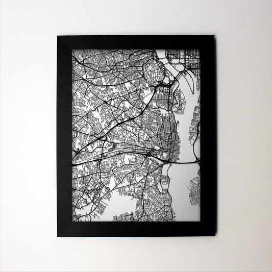 Alexandria Virginia laser cut wall map - CarbonLight