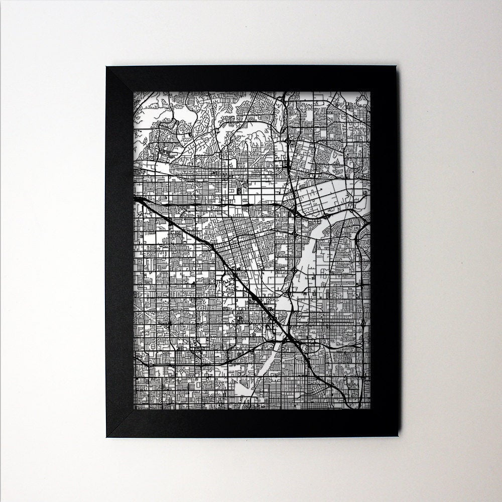 Anaheim California framed laser cut map - CarbonLight