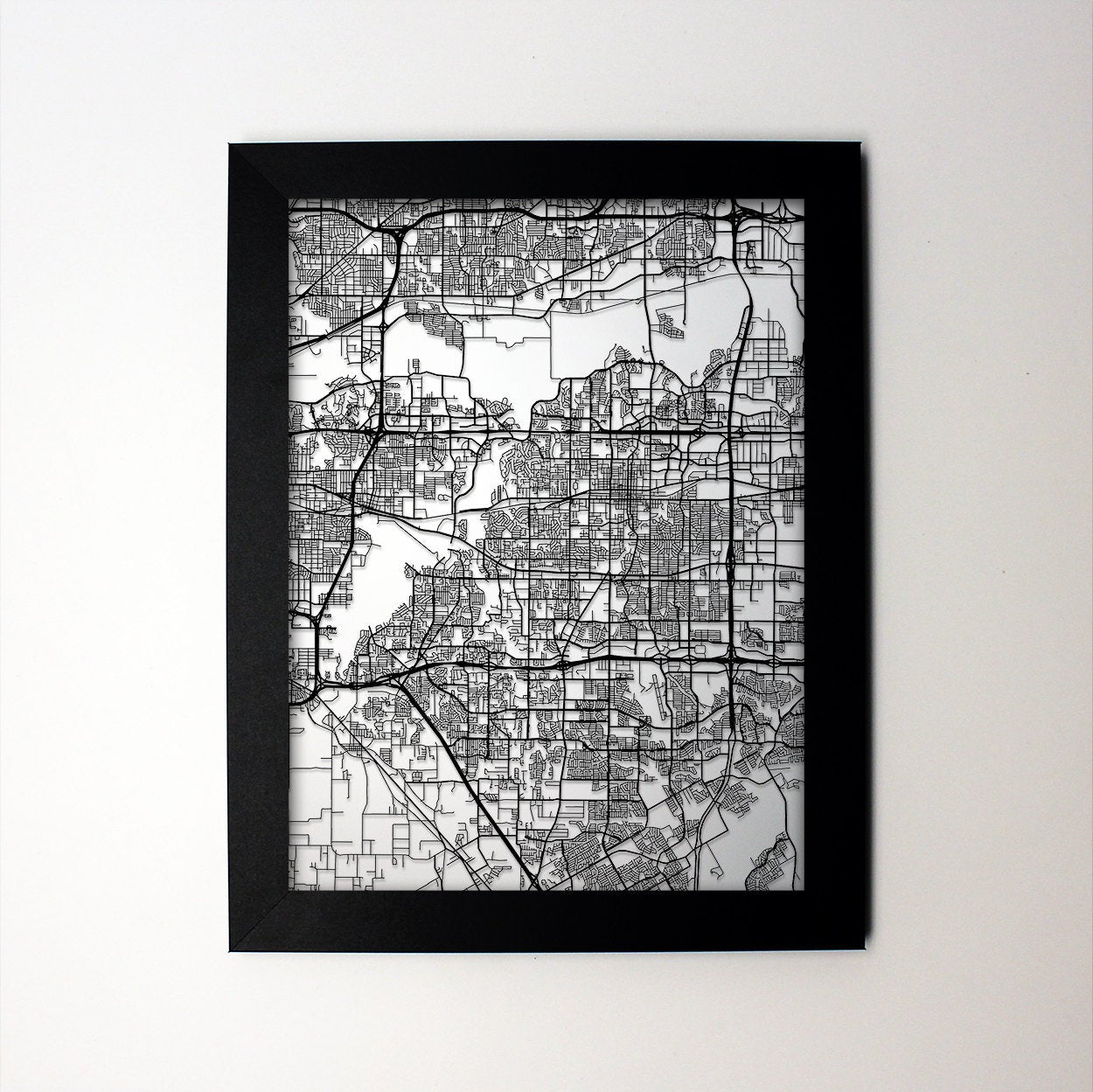 Arlington Texas framed laser cut map - CarbonLight