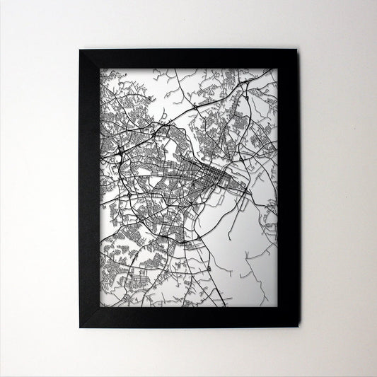 Augusta Georgia framed laser cut map - CarbonLight