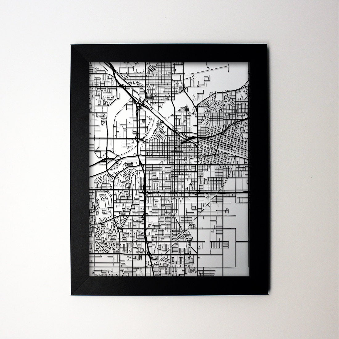 Bakersfield California framed laser cut map - CarbonLight