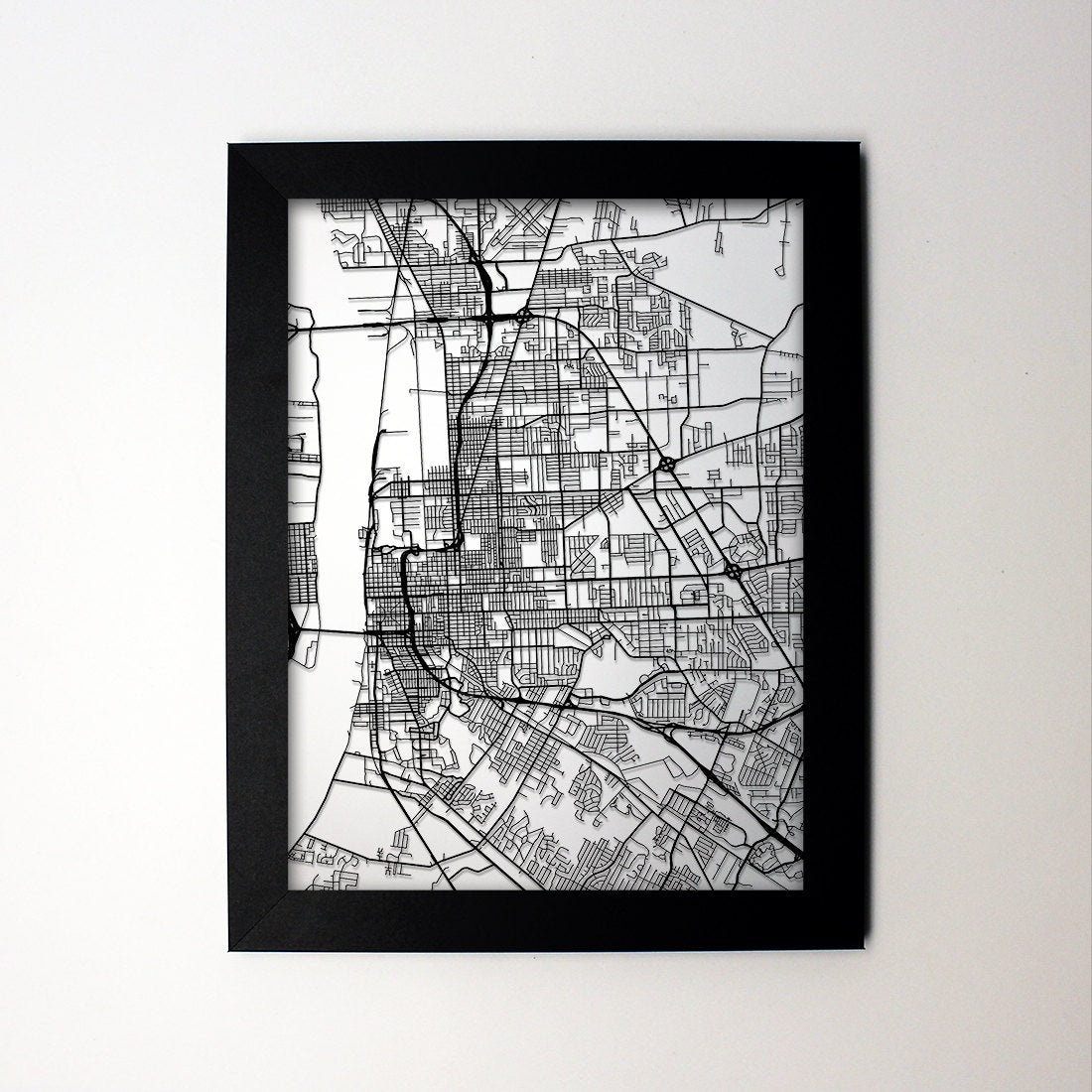 Baton Rouge Louisiana framed laser cut map - CarbonLight