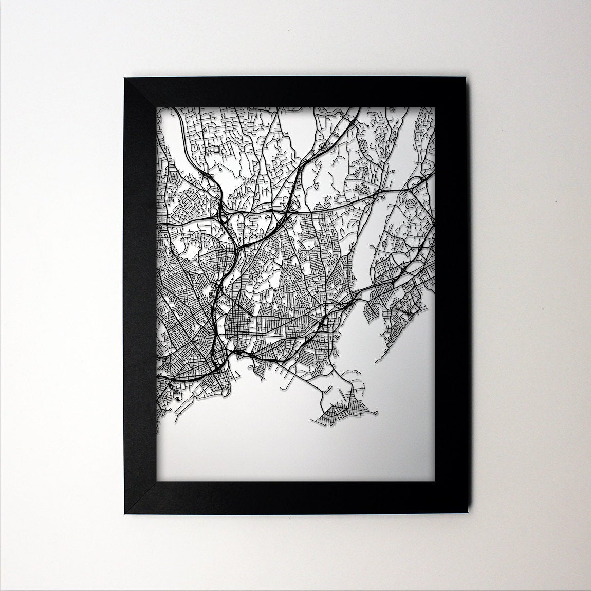 Bridgeport Connecticut framed laser cut map - CarbonLight