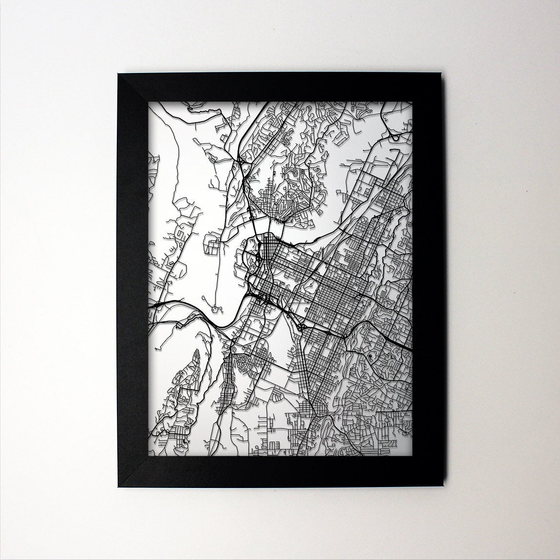 Chattanooga Tennessee framed laser cut map - CarbonLight
