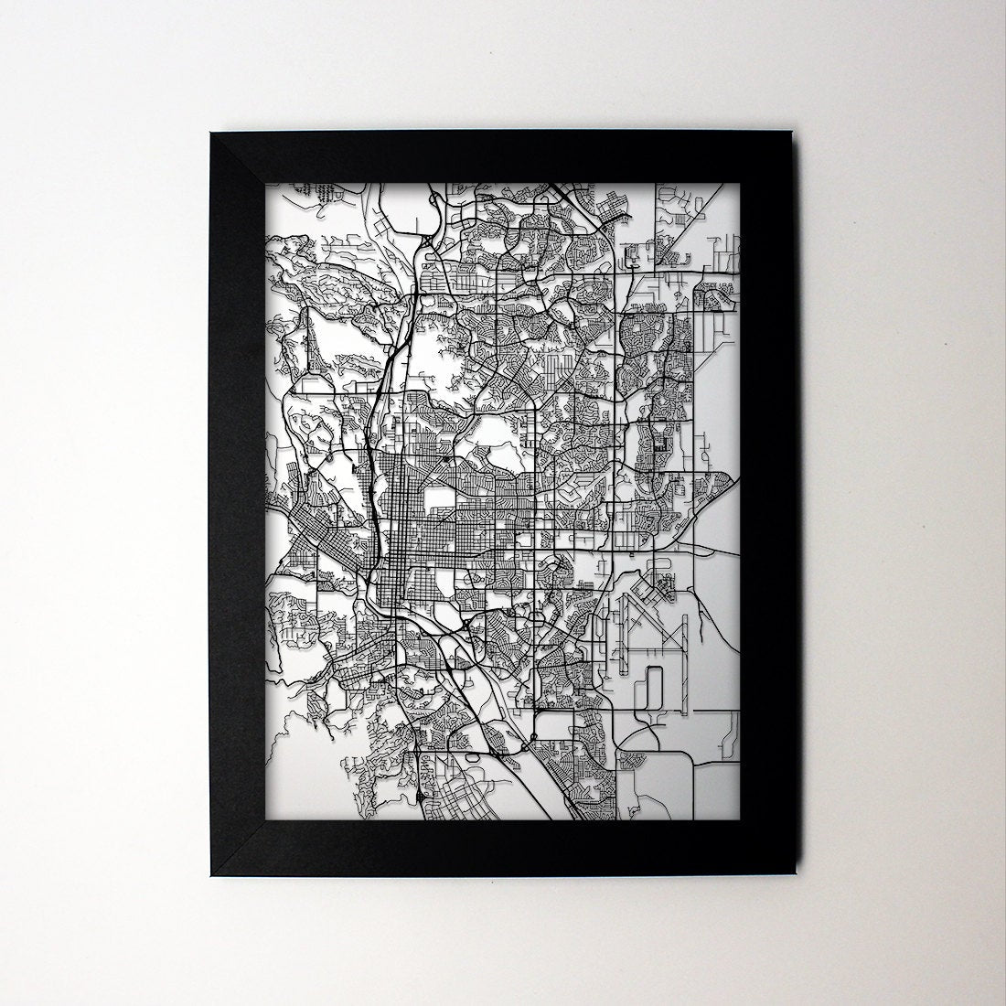 Colorado Springs Colorado framed laser cut map - CarbonLight